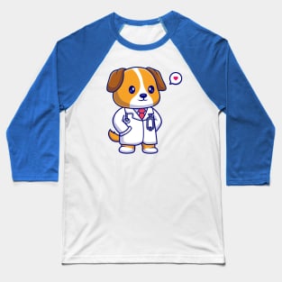 Cute Dog Doctor With Stethoscope Cartoon Baseball T-Shirt